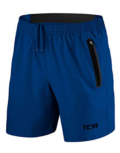 TCA Hombre Elite Tech Pantalones Cortos con Bolsillos con Cremallera - Azul, L