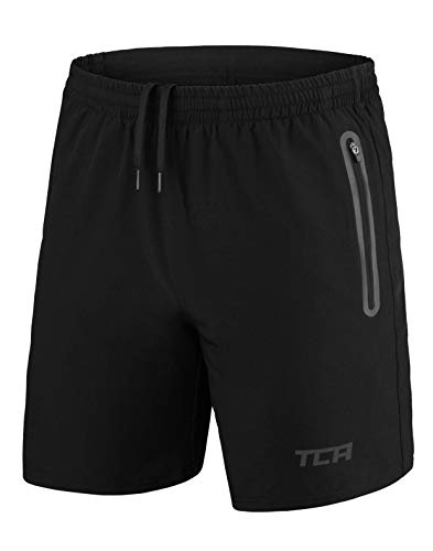 TCA Hombre Elite Tech Pantalones Cortos con Bolsillos con Cremallera - Negro, L