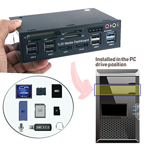 Tccmebius TCC-QL5E 5.25 Pulgadas PC Multifunción Salpicadero Medios de Comunicación Panel Frontal, con SATA e-SATA USB 2.0/3.0 Hub Audio Puertos y 5-en-1 Lector de Tarjetas (SD/MMC/CF/MS/TF / M2)