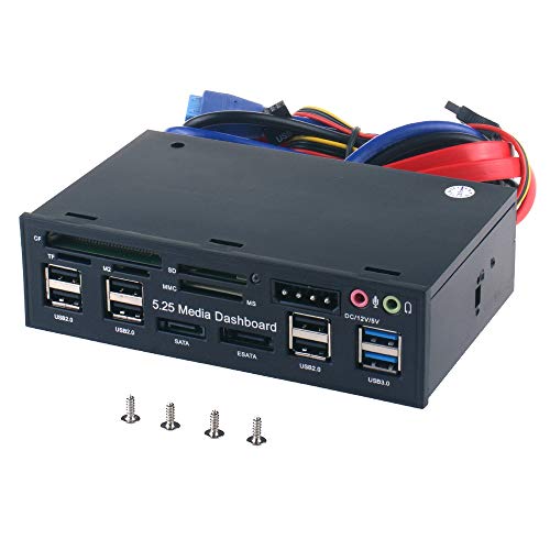 Tccmebius TCC-QL5E 5.25 Pulgadas PC Multifunción Salpicadero Medios de Comunicación Panel Frontal, con SATA e-SATA USB 2.0/3.0 Hub Audio Puertos y 5-en-1 Lector de Tarjetas (SD/MMC/CF/MS/TF / M2)