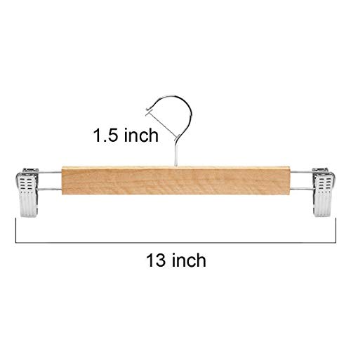 Tebery - Paquete de 12 Perchas de Falda de colección de Madera Natural con Pinzas, Perchas de pantalón - 13 Pulgadas de Largo （33cm）