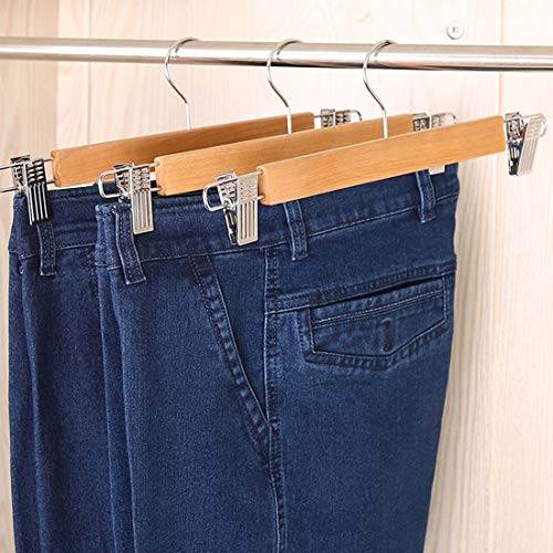 Tebery - Paquete de 12 Perchas de Falda de colección de Madera Natural con Pinzas, Perchas de pantalón - 13 Pulgadas de Largo （33cm）