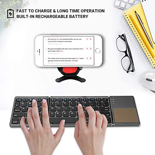 Teclado táctil Bluetooth Tri-Plegable, Teclado inalámbrico portátil Ultra Delgado Ultra Delgado, Compatible con iPhone, iPad, Android Smartphone (Distribución de Teclado Internacional)