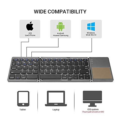 Teclado táctil Bluetooth Tri-Plegable, Teclado inalámbrico portátil Ultra Delgado Ultra Delgado, Compatible con iPhone, iPad, Android Smartphone (Distribución de Teclado Internacional)