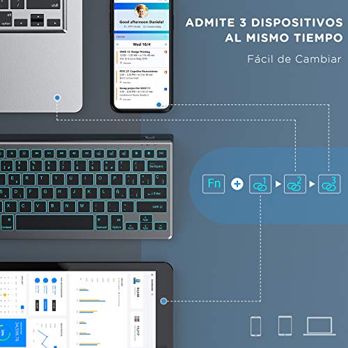 Teclado y Ratón Inalámbrico, Bluetooth Retroiluminado Español Teclado Recargable para iPad 10.2,iPad 5/6/7/8ª Generación,iPad Air 4/3/2,iPad Pro 10.5/11/12.9,iPad Mini,iPhone, Gris