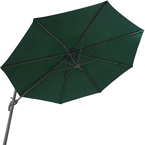 TecTake 800684 - Parasol Excéntrico de Jardín, Mástil de Aluminio con Manivela, Protección UV 50+, 6 Niveles de Inclinación, Ø 300 cm (Verde | No. 403134)
