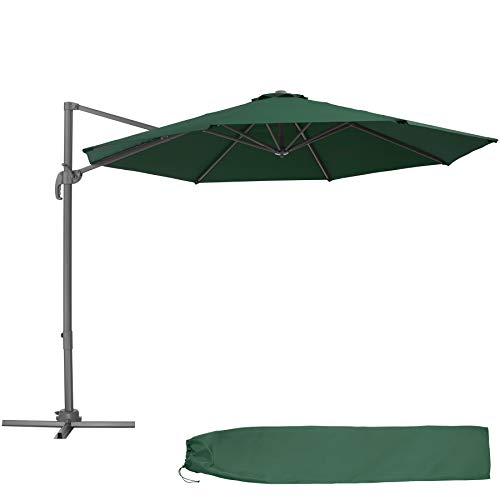 TecTake 800684 - Parasol Excéntrico de Jardín, Mástil de Aluminio con Manivela, Protección UV 50+, 6 Niveles de Inclinación, Ø 300 cm (Verde | No. 403134)