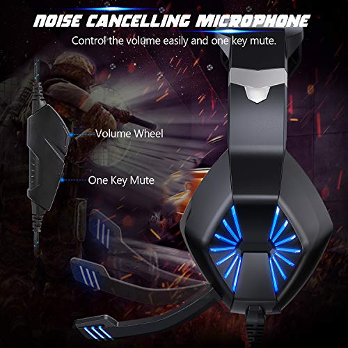 TedGem Auriculares con Microfono, Auriculares, 3.5mm Headset PC, Sonido Envolvente EstéreoAuriculares Gaming, Headset Gaming, LED Headphones PS4 para PC Laptop Mac