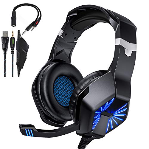 TedGem Auriculares con Microfono, Auriculares, 3.5mm Headset PC, Sonido Envolvente EstéreoAuriculares Gaming, Headset Gaming, LED Headphones PS4 para PC Laptop Mac