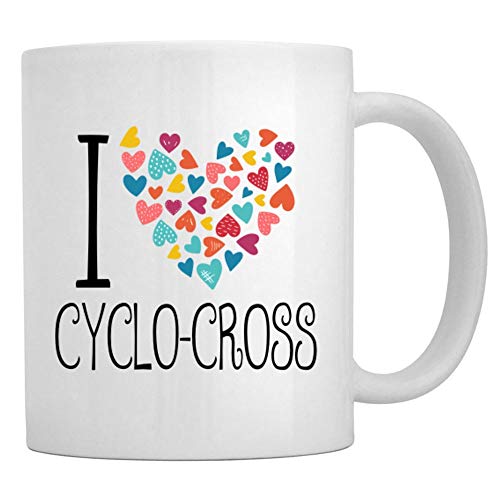 Teeburon I love Cyclo-Cross colorful hearts Taza cerámica 11 onzas