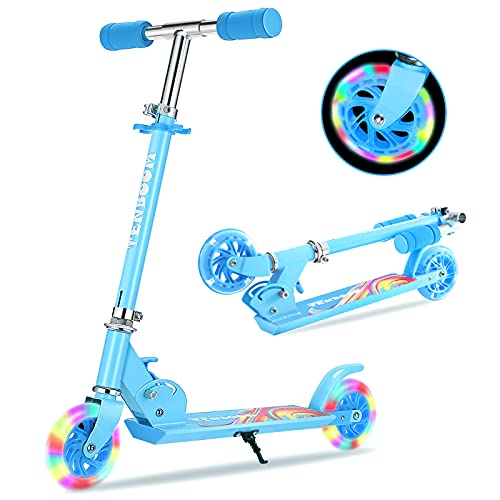 TENBOOM Patinete para niños de 6 años, 2 luces LED, ruedas para niños de 3 años, plegable, altura regulable, freno trasero para niños de 3 a 10 años