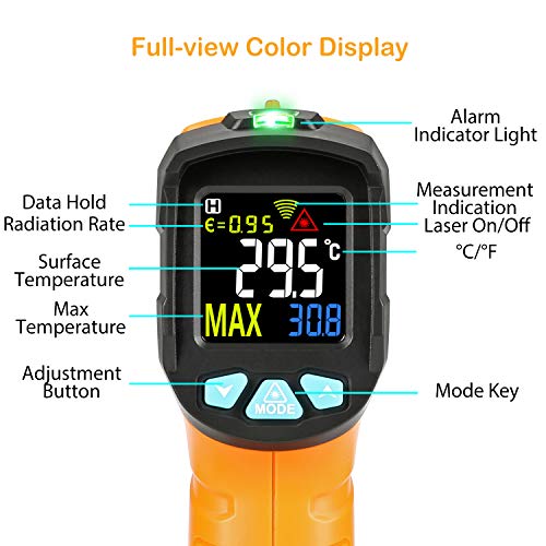Termómetro de infrarrojos Kasimir AD-50-58 ° F ~ 1112 ° F No para el cuerpo humano Digital láser sin contacto infrarrojos pistola de temperatura pantalla apertura función de alarma de temperatura