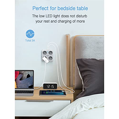 TESSAN Enchufes USB, Enchufes de 4 Vías con 3 USB, Adaptador de Enchufe 7 en 1 con Enchufe Múltiple Cargador USB, Enchufe USB Enchufe Pared USB Teléfono Portátil, Ladron Enchufes USB Gris