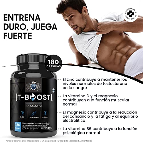 Testo Booster 180 Cápsulas - Reduce el Cansancio y la Fatiga, Con Vitamina A, Vitamina D + K, B6, B9, B12 Selenio, Zinc, Magnesio y Raíz de Maca, Apoya tu Entrenamiento y tu Rendimiento Físico