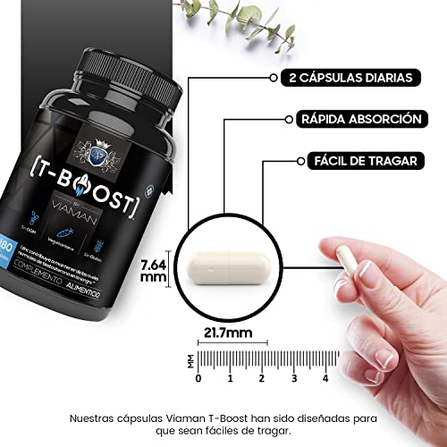 Testo Booster 180 Cápsulas - Reduce el Cansancio y la Fatiga, Con Vitamina A, Vitamina D + K, B6, B9, B12 Selenio, Zinc, Magnesio y Raíz de Maca, Apoya tu Entrenamiento y tu Rendimiento Físico