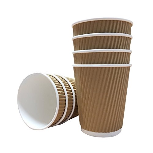 Thali Outlet - 100 Vasos de Papel Kraft de 236ml + Tapas Blancas - Vasos Aislados para Té, Café, Capuchino, Bebidas Calientes
