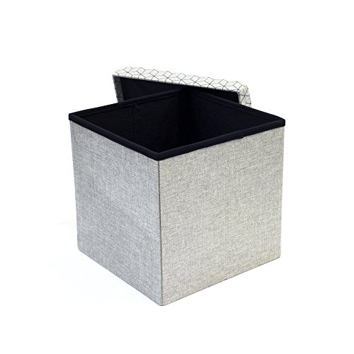 THE HOME DECO FACTORY CMHD3167 Caja-PUF Plegable Gris Claro, Lino, 37.5x37.5x37.5 cm