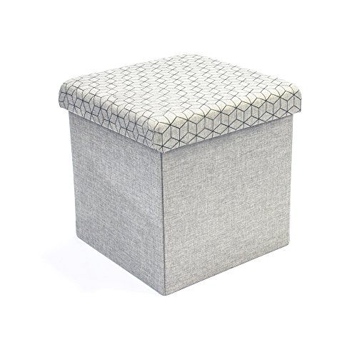 THE HOME DECO FACTORY CMHD3167 Caja-PUF Plegable Gris Claro, Lino, 37.5x37.5x37.5 cm