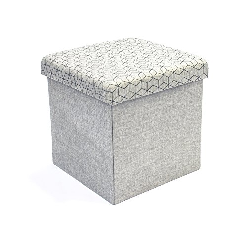 THE HOME DECO FACTORY CMHD3167 Caja-PUF Plegable Gris Claro, Lino, 37.5x37.5x37.5 cm