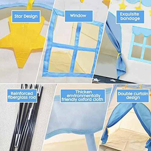 Tienda |Tipi para Niños con Alfombra para Niños & Niñas - Casa de Juegos para Interiores & Exteriores (Azul)