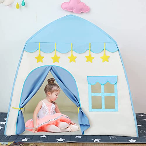 Tienda |Tipi para Niños con Alfombra para Niños & Niñas - Casa de Juegos para Interiores & Exteriores (Azul)