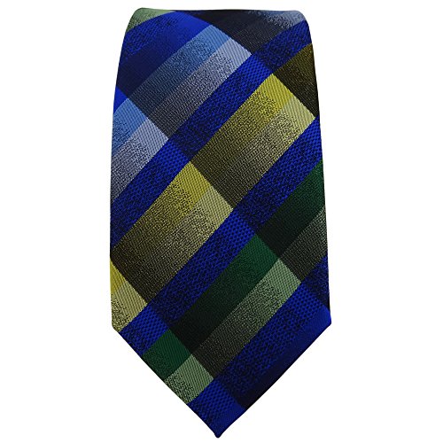 TigerTie - corbata estrecha - azul verde gris amarillo a cuadros