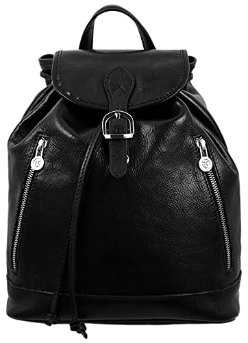 Time Resistance Mochila para Mujer y Hombre - Bolso Casual para el Trabajo, Colegio o Universidad - Piel de Grano Entero y Correas Ajustables, Color Negro