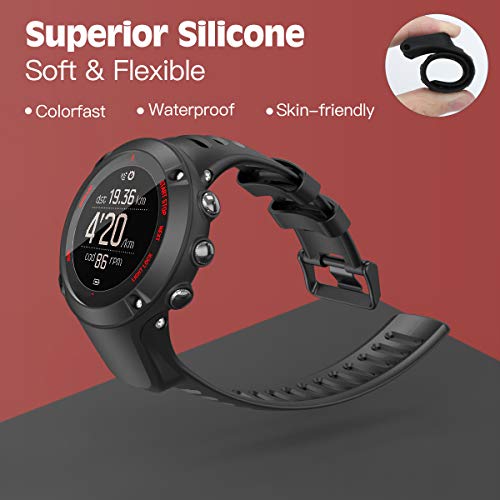 TiMOVO Reloj Correa Compatible con Suunto Ambit 3, Banda de Reloj Deportivo, Respirable y Reemplazable, Pulsera de Silicona para Hombres y Mujeres, Negro & Rojo