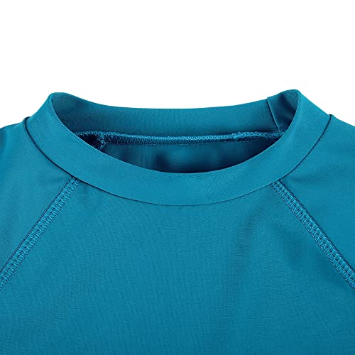 TIZAX Camiseta natación con UPF 50+ protección Solar para niños Traje de baño de Manga Corta Rashguard para Surf/Nadando/Buceo/Playa Azul-Verde 7-8 años