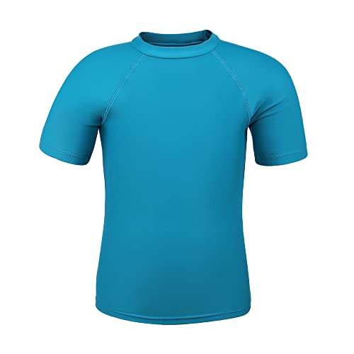 TIZAX Camiseta natación con UPF 50+ protección Solar para niños Traje de baño de Manga Corta Rashguard para Surf/Nadando/Buceo/Playa Azul-Verde 7-8 años