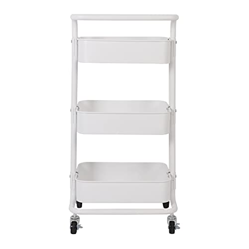 TLV Carro Multiuso Auxiliar 3 Niveles con Ruedas Almacenamiento Cocina Oficina Baño, Blanco, 85 x 36 x 43 cm (TLV-FH-TR001)