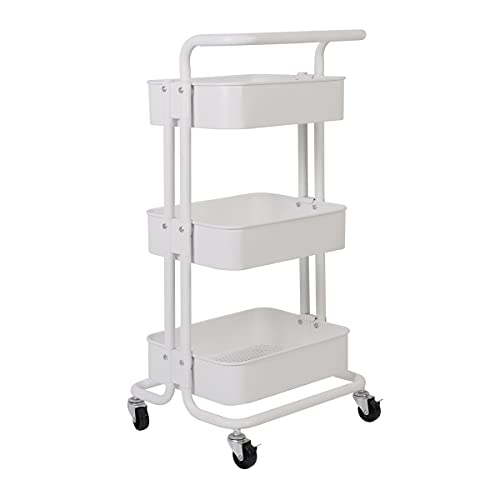 TLV Carro Multiuso Auxiliar 3 Niveles con Ruedas Almacenamiento Cocina Oficina Baño, Blanco, 85 x 36 x 43 cm (TLV-FH-TR001)