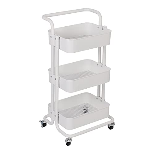 TLV Carro Multiuso Auxiliar 3 Niveles con Ruedas Almacenamiento Cocina Oficina Baño, Blanco, 85 x 36 x 43 cm (TLV-FH-TR001)