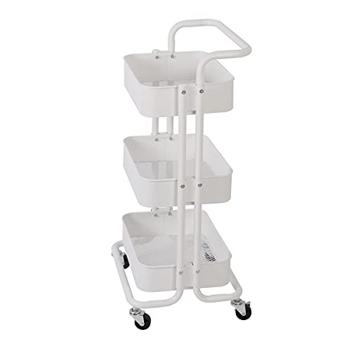 TLV Carro Multiuso Auxiliar 3 Niveles con Ruedas Almacenamiento Cocina Oficina Baño, Blanco, 85 x 36 x 43 cm (TLV-FH-TR001)