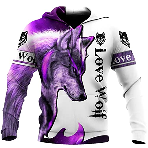 TN-KENSLY 2021 Purple Wolf 3D Sudadera con Capucha para Hombre con Estampado General Unisex Harajuku Streetwear Zip Pullover Zipper Hoodie XXL