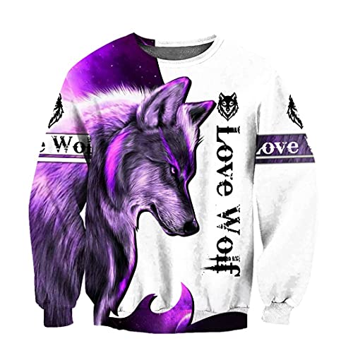 TN-KENSLY 2021 Purple Wolf 3D Sudadera con Capucha para Hombre con Estampado General Unisex Harajuku Streetwear Zip Pullover Zipper Hoodie XXL