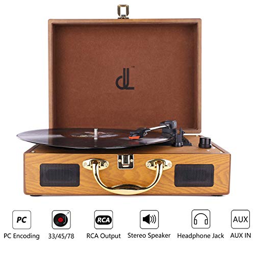 Tocadiscos dl Record Player con 3 velocidades 33/45/78 Vinyl Tturntable Portátil de Madera Vintage con Altavoces Estéreo Incorporados,Grabadora de PC, RCA, AUX… (639PW)