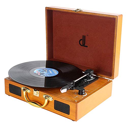 Tocadiscos dl Record Player con 3 velocidades 33/45/78 Vinyl Tturntable Portátil de Madera Vintage con Altavoces Estéreo Incorporados,Grabadora de PC, RCA, AUX… (639PW)