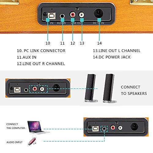 Tocadiscos dl Record Player con 3 velocidades 33/45/78 Vinyl Tturntable Portátil de Madera Vintage con Altavoces Estéreo Incorporados,Grabadora de PC, RCA, AUX… (639PW)