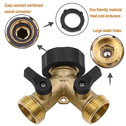 TOCYORIC Distribuidor de 2 vías de latón de 3/4 Pulgadas, Conector de Manguera para Jardín, Conectores A Y con Adaptador Adaptador Grifo Agua Latón Conector Tubo 2 Vías Y Forma 3/4