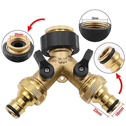 TOCYORIC Distribuidor de 2 vías de latón de 3/4 Pulgadas, Conector de Manguera para Jardín, Conectores A Y con Adaptador Adaptador Grifo Agua Latón Conector Tubo 2 Vías Y Forma 3/4