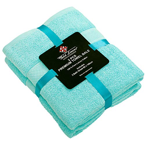 Todd Linens Juego de 2 toallas de baño Bale – 500 g/m² 100% algodón azul accesorios de baño (turquesa, 2 piezas de toallas de baño)