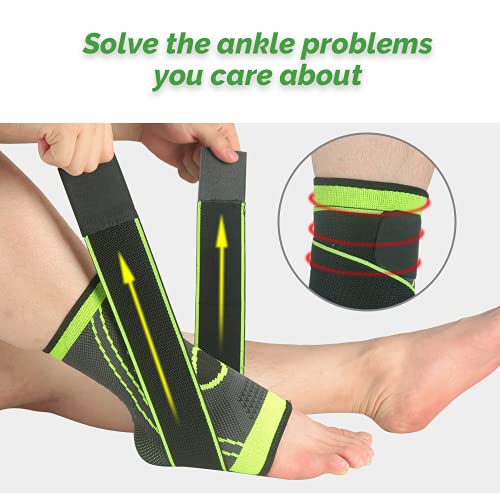 TOFBS Tobillera de 1 par, soporte de compresión ajustable para hombres y mujeres, soporte de tendón de Aquiles y fascitis plantar, estabiliza los ligamentos, dolor de tobillo esguince (verde)