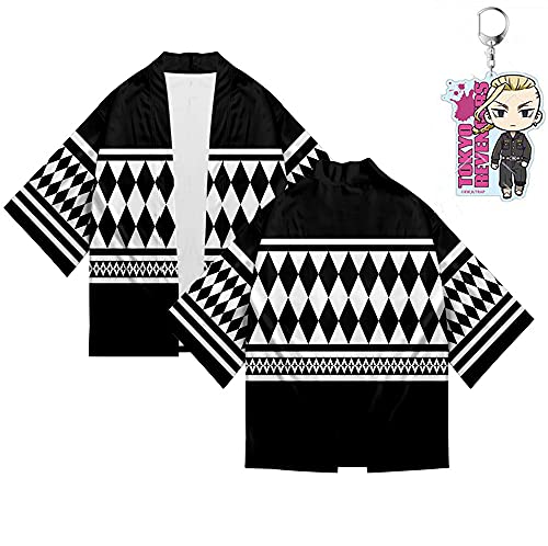 Tokyo Revengers Manga Cosplay Disfraz Vestido Kimono Draken Carnaval Disfraz Anime Cosplay Kimono Ryūgūji Ken Capa Chaleco con llavero para Mujer Hombre (L)