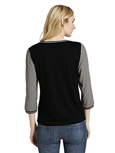 Tom Tailor Materialmix Camiseta, 25183/Grey Small Bias Chec, L para Mujer