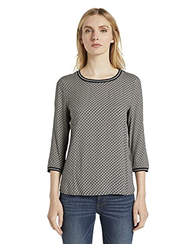 Tom Tailor Materialmix Camiseta, 25183/Grey Small Bias Chec, L para Mujer