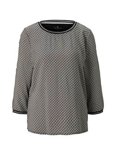 Tom Tailor Materialmix Camiseta, 25183/Grey Small Bias Chec, L para Mujer