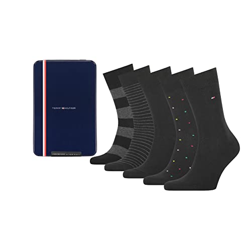 Tommy Hilfiger Tommy Hilfiger Stripe And Dot Men'S SoCKs Tin Gift Box, Calcetín Clásico para Hombre, Negro (Black), 39/42