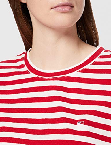 Tommy Jeans Tjw Textured Stripe tee Ropa Deportiva de Punto, Deep Crimson/White, 40 (Talla del Fabricante: Large) para Mujer