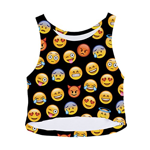 Top corto sin mangas, informal, estampado Blanco Emoji Black talla única